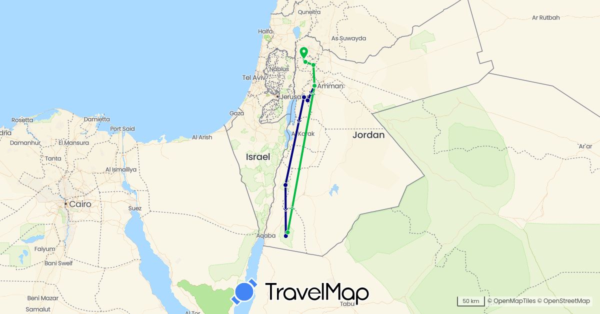 TravelMap itinerary: driving, bus in Jordan (Asia)